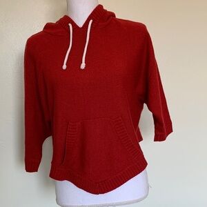Divided Red Hooded Sweater Poncho